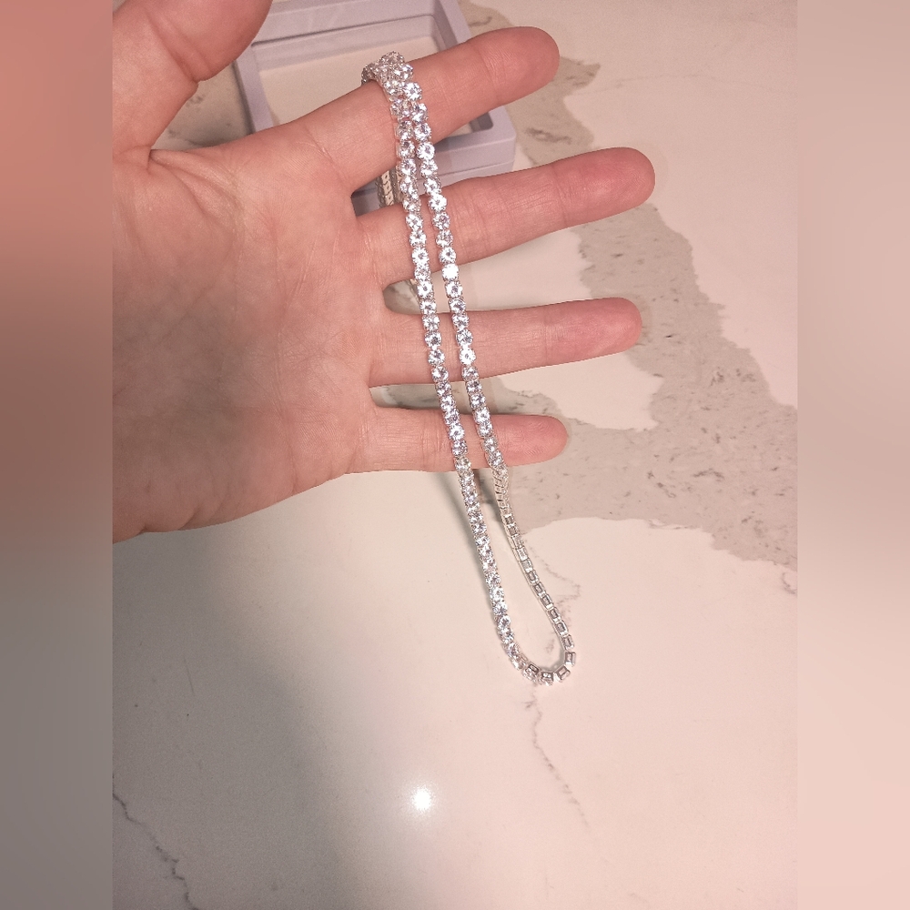 New Moissanite 21.5 Inch Tennis Necklace S 925 Sterling Silver Gorgeous Gift 🎁 - Picture 4 of 6